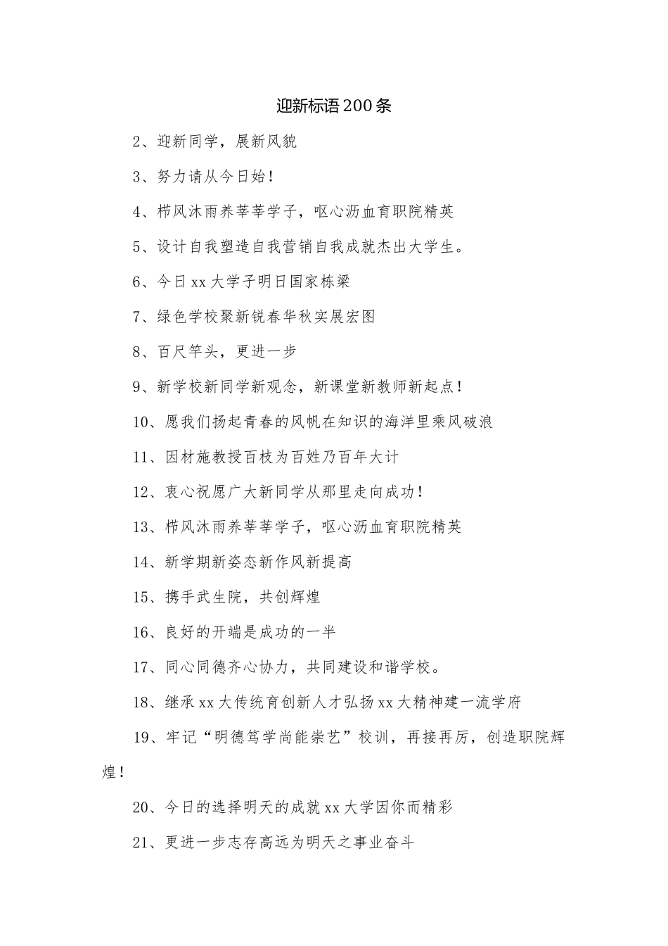 迎新标语200条.docx_第1页