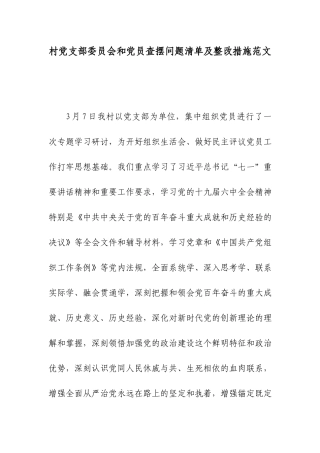 村党支部委员会和党员查摆问题清单及整改措施范文.docx