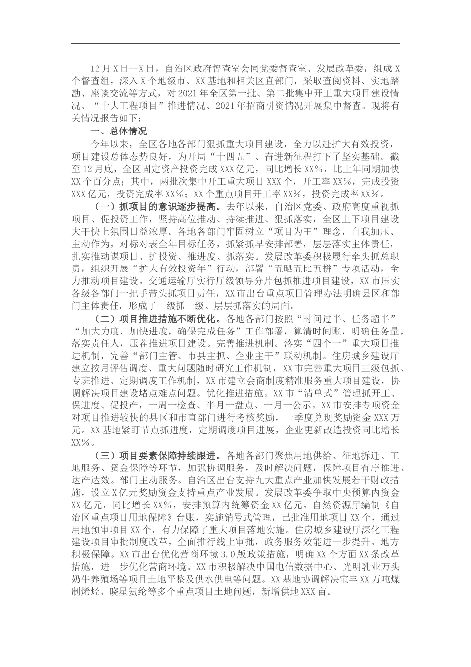 关于全重大项目建设督查情况的报告.docx_第1页