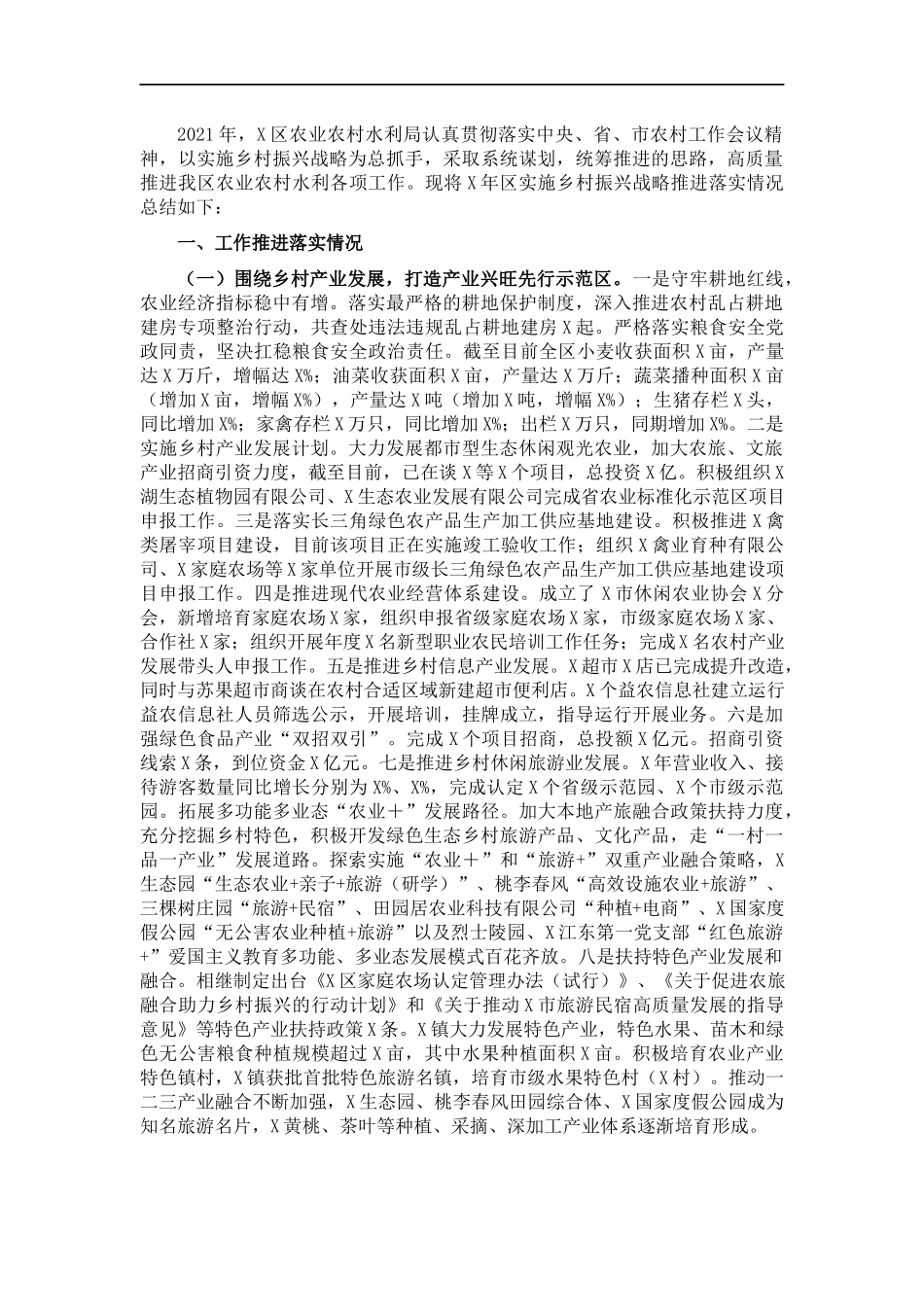 机关202×年推进实施乡村振兴战略工作总结.docx_第1页