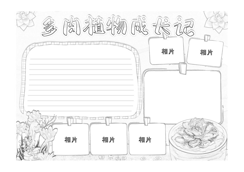 多肉植物成长记手抄报小报黑白线稿.pdf_第1页