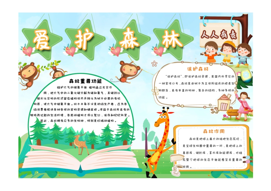 小学生简约清新手绘卡通爱护森林人人有责手抄报小报彩色文字版.pdf_第1页
