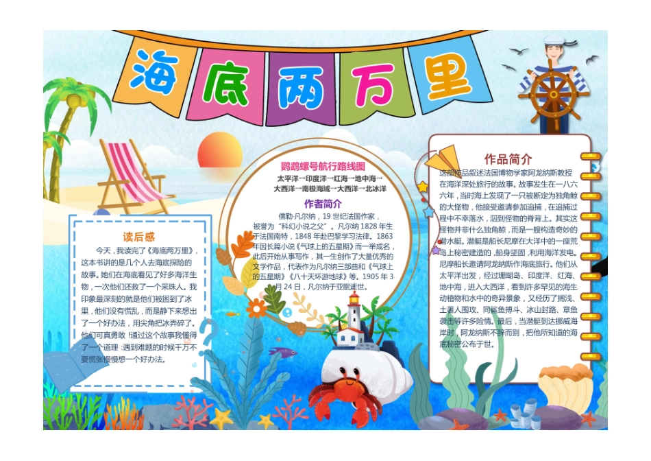 海底两万里小报读书阅读手抄报图书推荐电子小报彩色有字.pdf_第1页