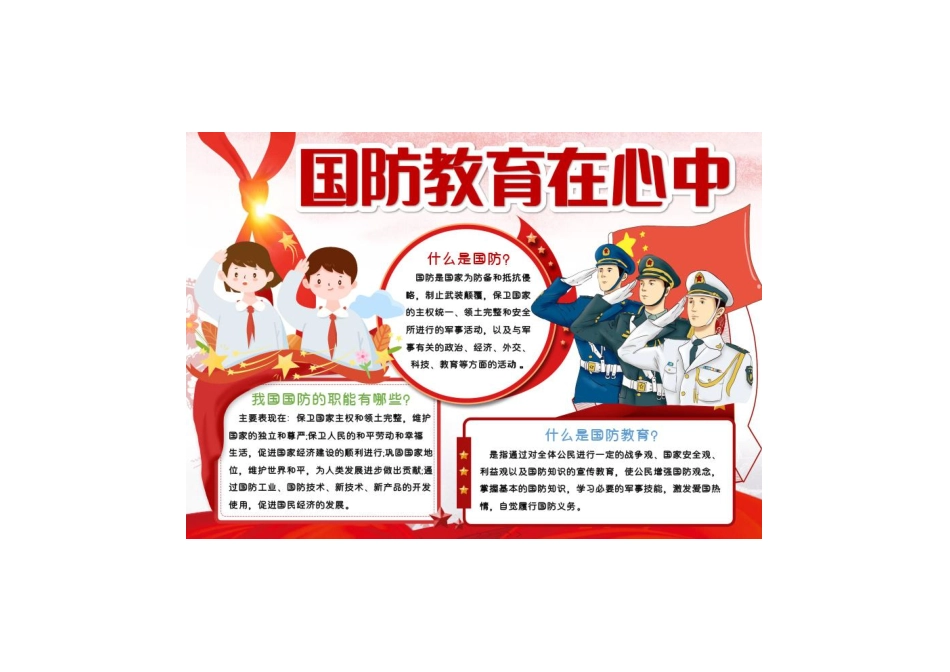 红色卡通国防教育在心中手抄报小报彩色有字.pdf_第1页