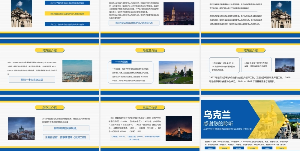 蓝黄简约风乌克兰国家介绍宣传PPT课件（带内容）.ppt