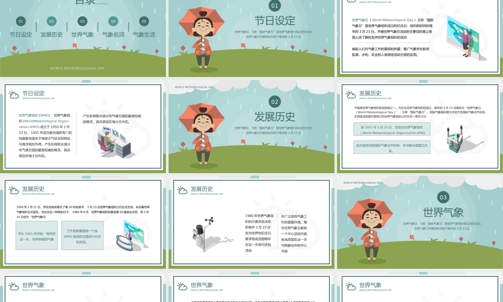 简约卡通风世界气象日环境变化介绍宣传PPT课件（带内容）.pptx