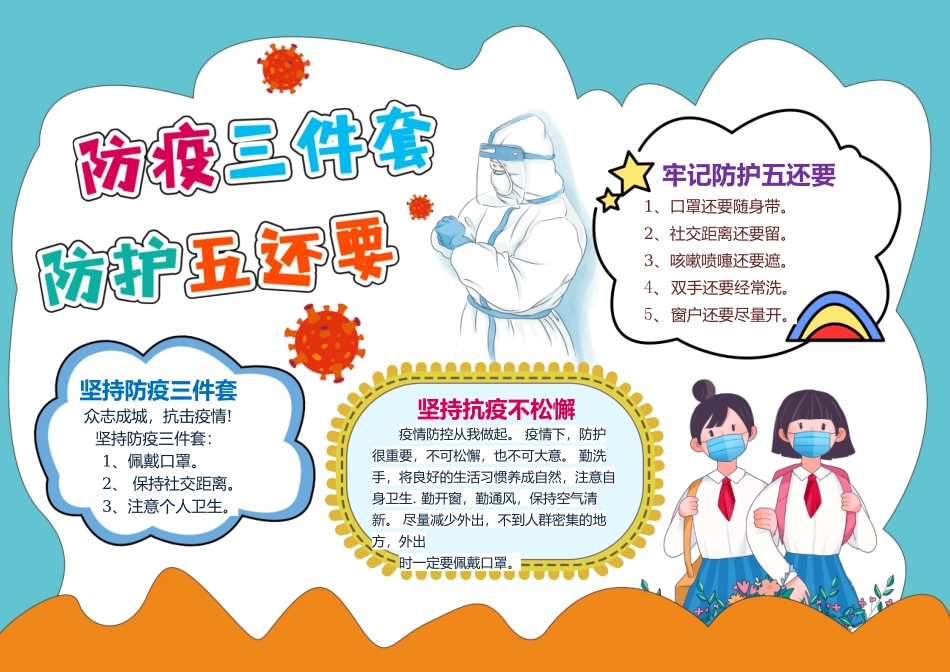 防疫三件套防护五还要小报模板线描手抄报.docx_第1页