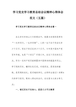 学习党史学习教育总结会议精神心得体会范文（五篇）.docx