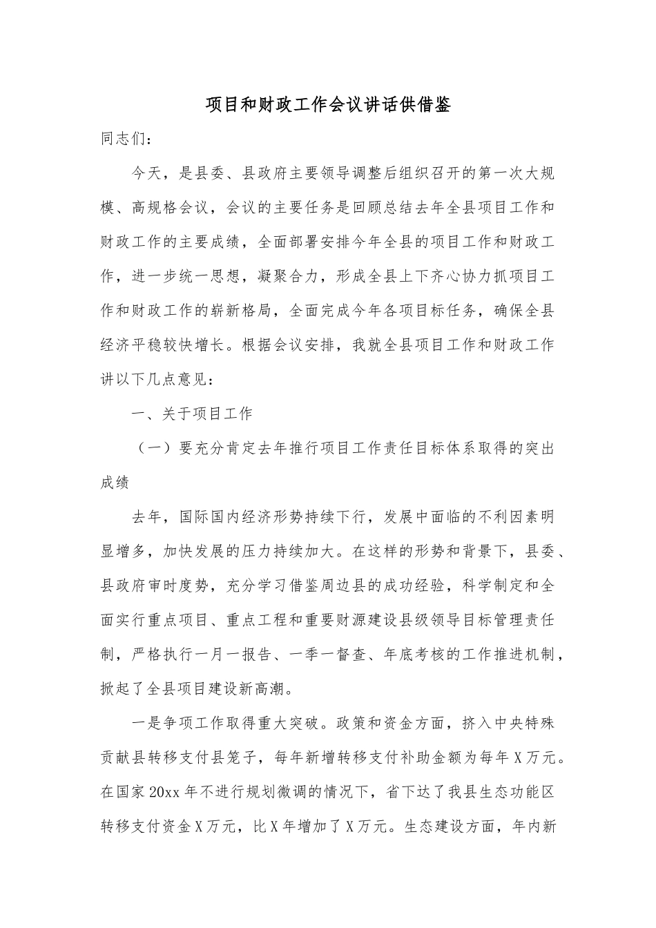 项目和财政工作会议讲话供借鉴.docx_第1页