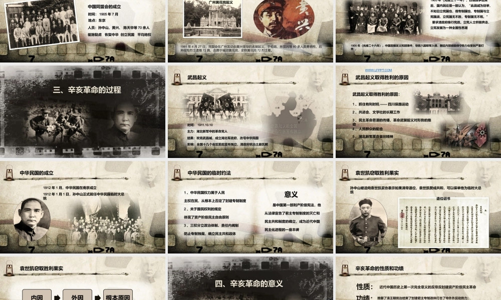 黑白怀旧风格纪念辛亥革命106周年回忆学习ppt课件（带内容）.pptx