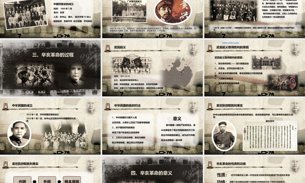黑白怀旧风格纪念辛亥革命106周年回忆学习ppt课件（带内容）.ppt