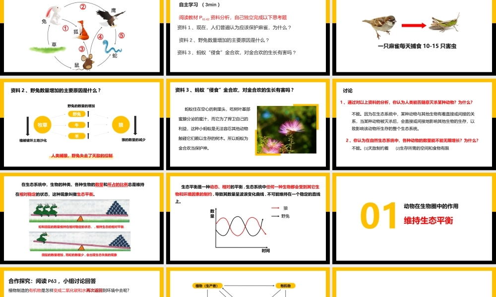 人教版八年级生物上册第五单元动物在生物圈中的作用PPT模板.pptx