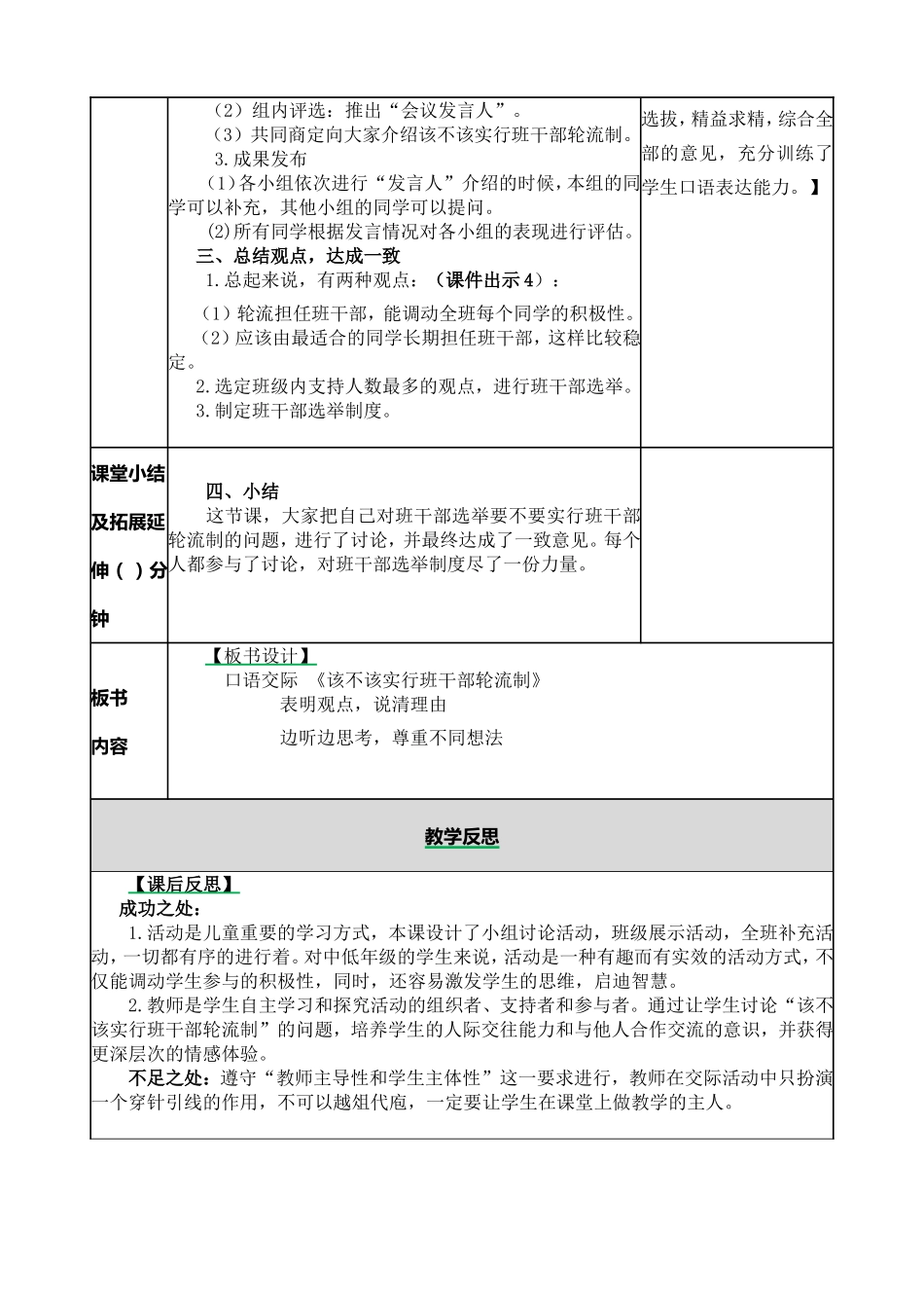 小学语文三年级下口语交际：该不该实行班干部轮流制教案.doc_第2页