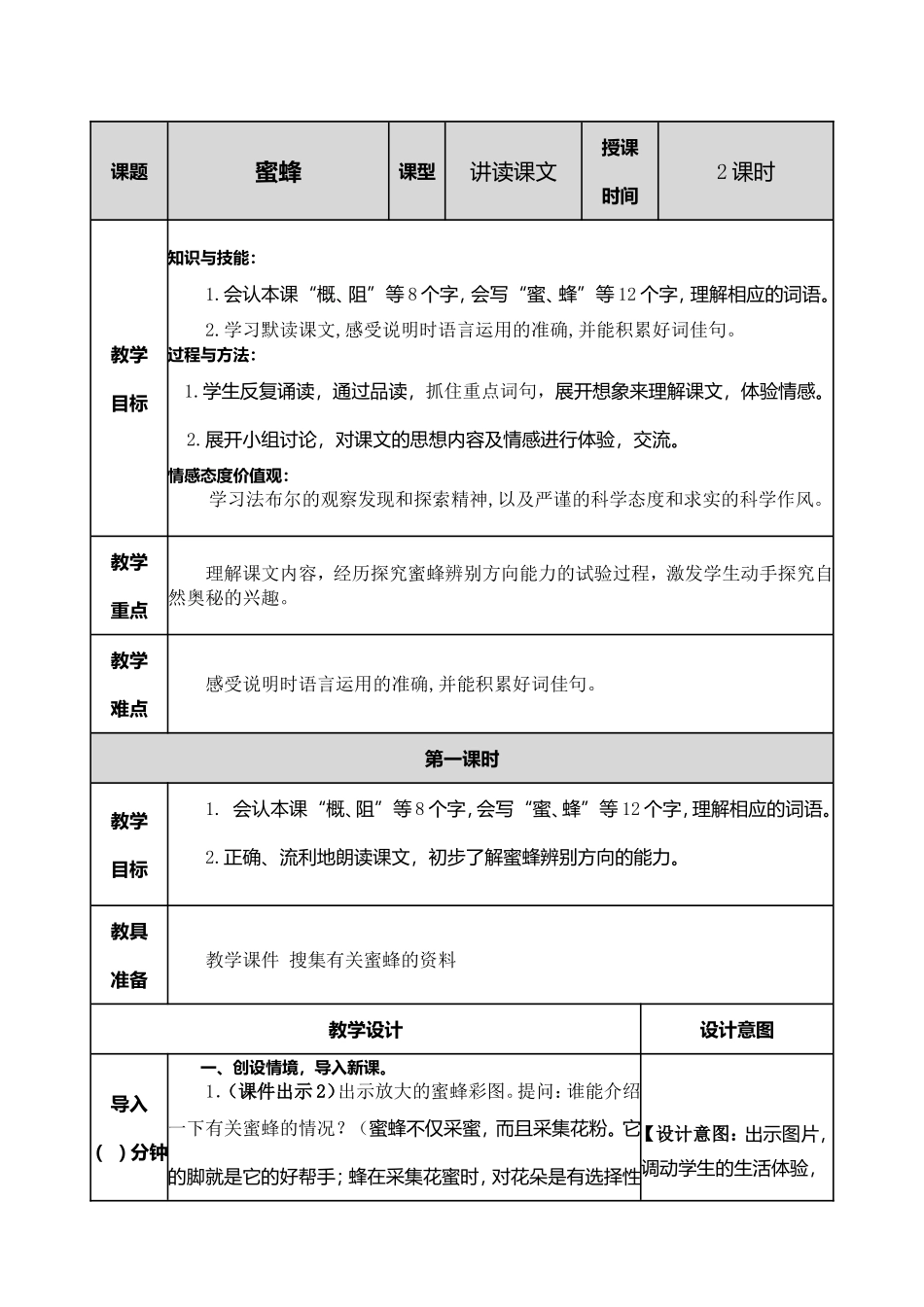 小学语文三年级下14 蜜蜂教案.doc_第1页