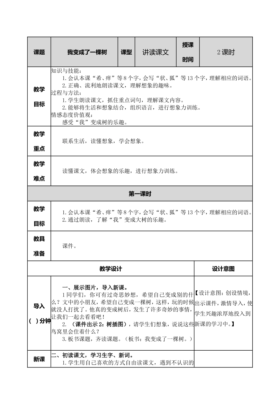 小学语文三年级下17 我变成了一棵树教案.doc_第1页