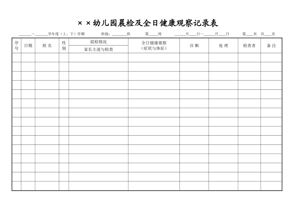 幼幼教22儿园晨检及全日健康观察记录表.doc_第1页