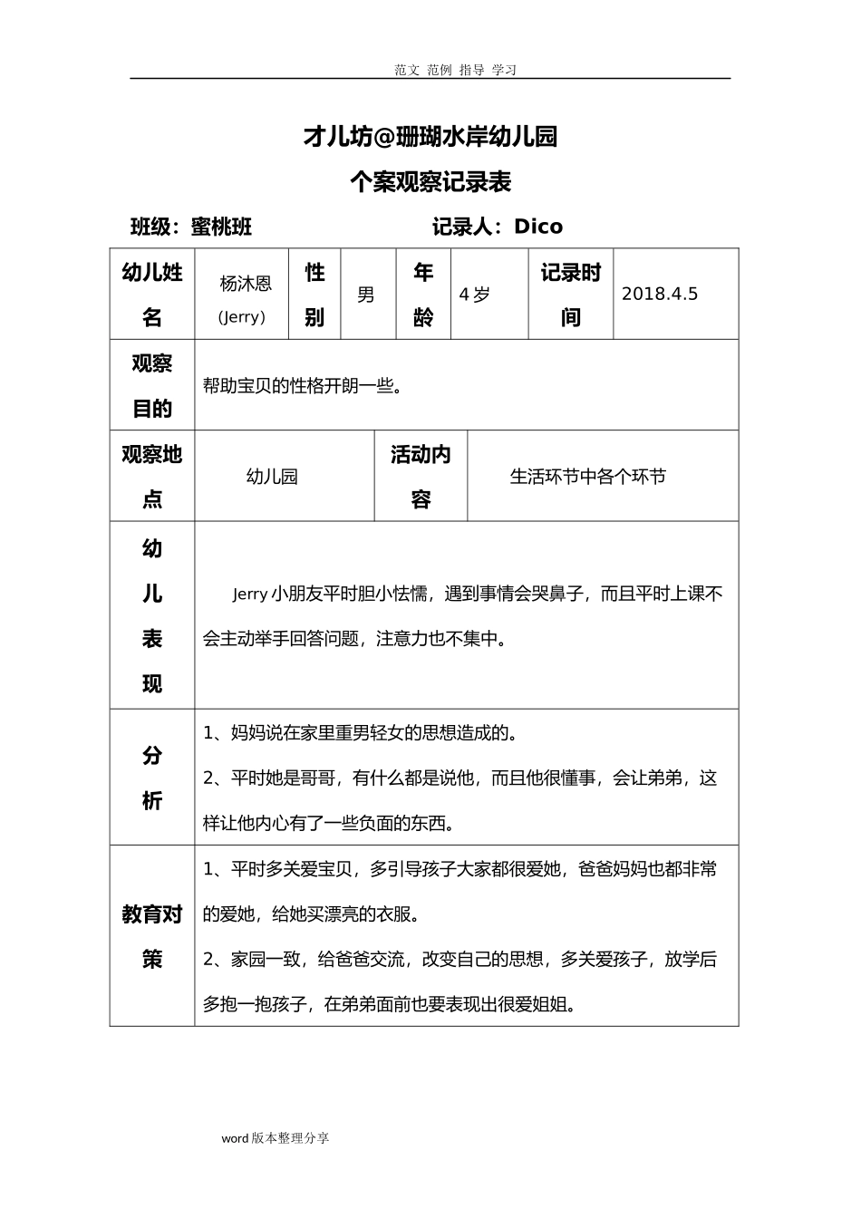 幼幼教22儿个案观察记录文本.doc_第1页