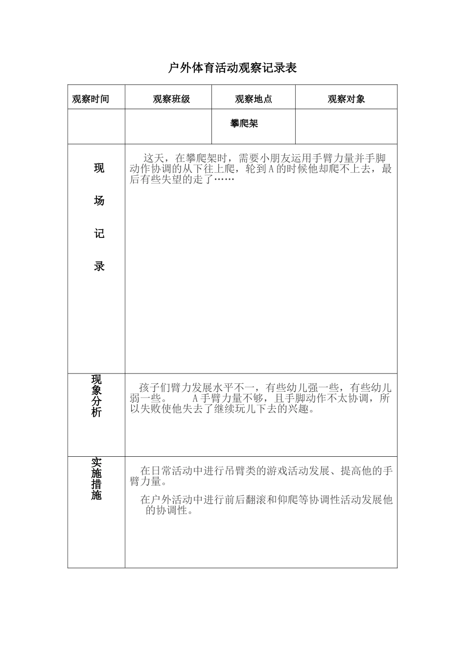 幼幼教22儿园活动观察记录表.doc_第1页