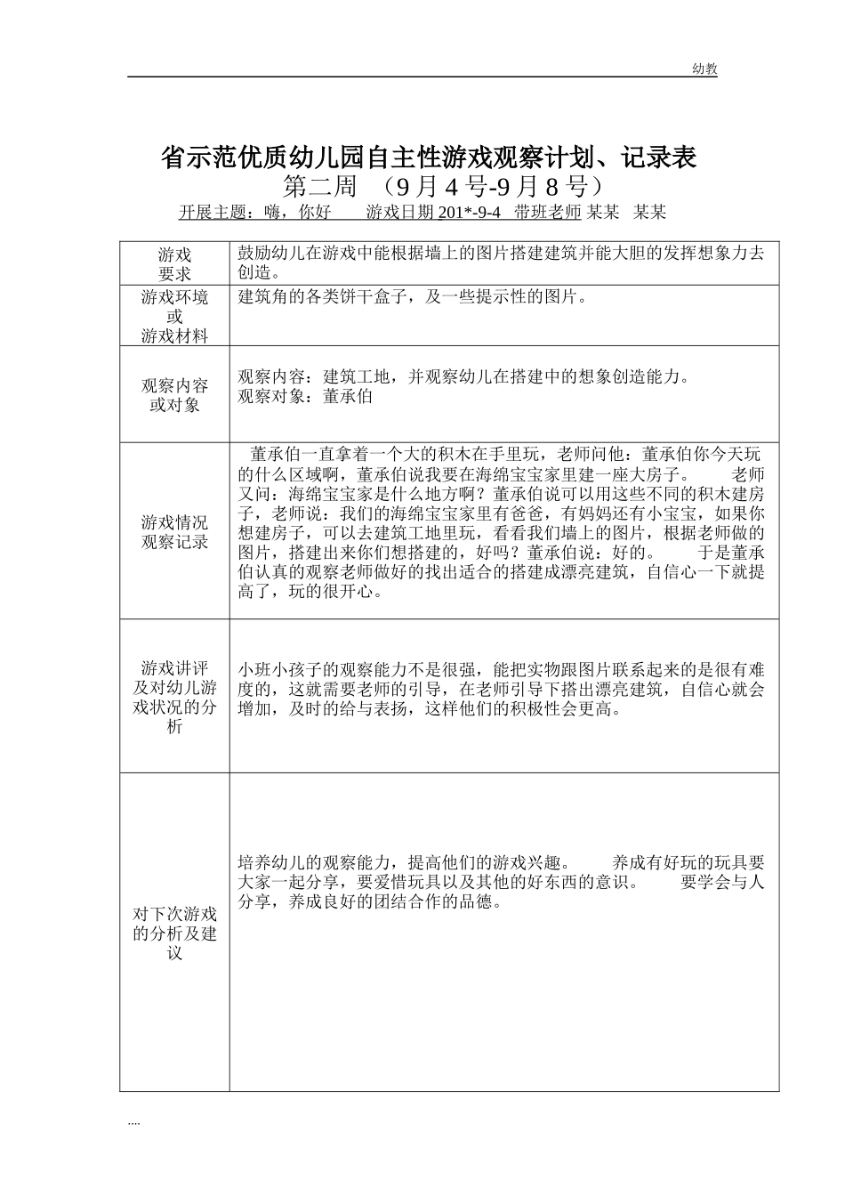 小幼教小班班自主性游戏观察记录90篇.docx_第2页