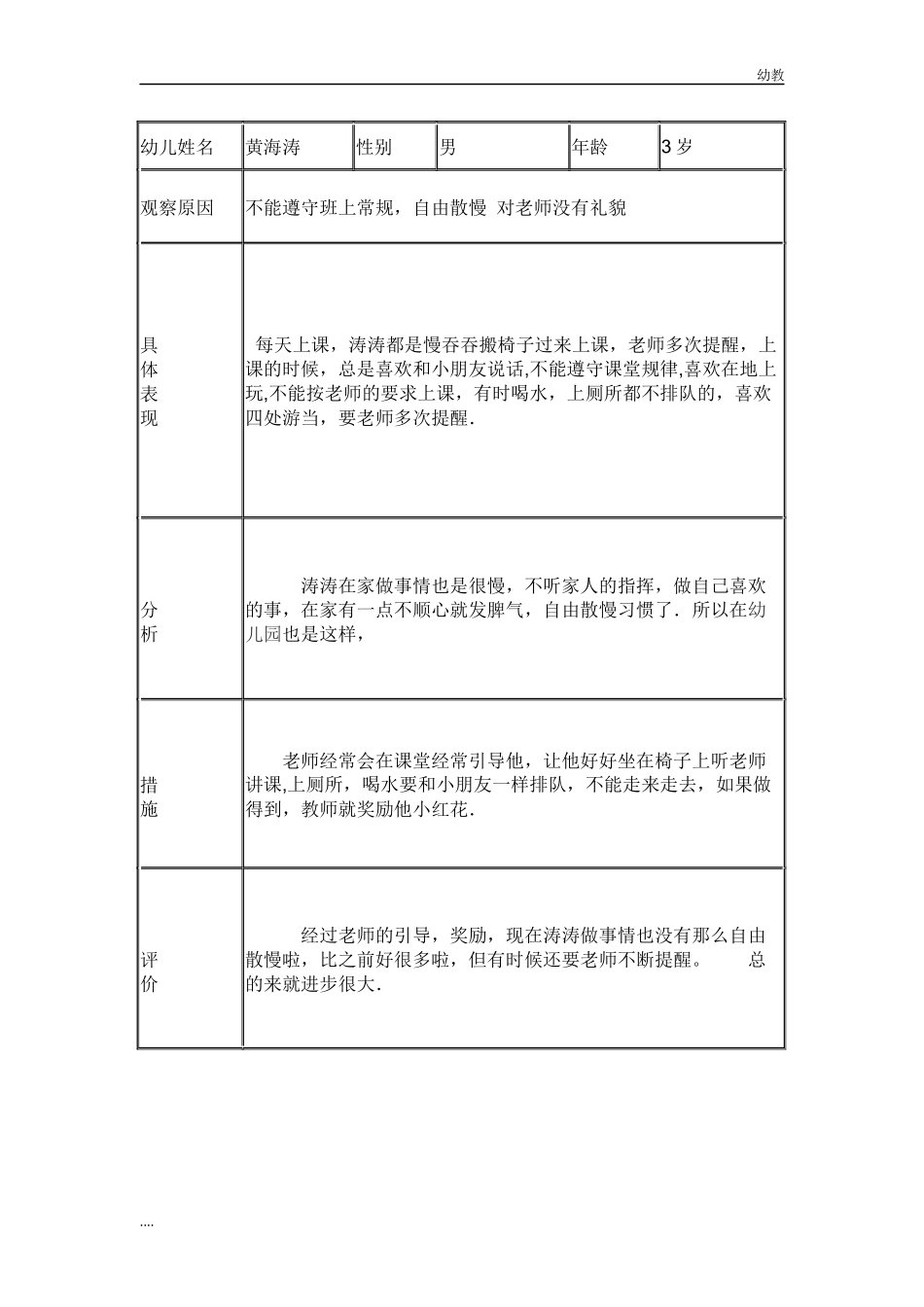 幼幼教小班儿日常生活观察记录.docx_第2页