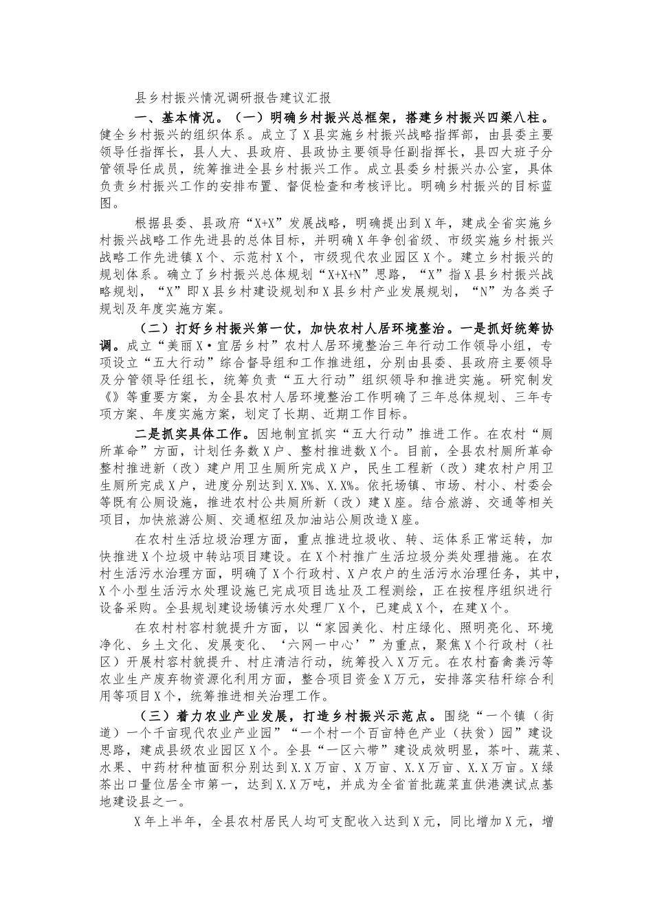 县乡村振兴情况调研报告建议汇报.docx_第1页