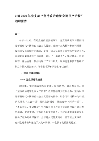 2篇2020年党支部“坚持政治建警全面从严治警”述职报告.docx