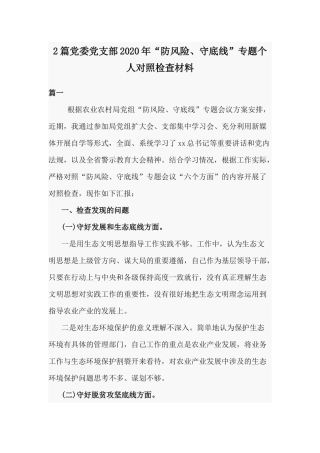 2篇党委党支部2020年“防风险、守底线”专题个人对照检查材料.docx