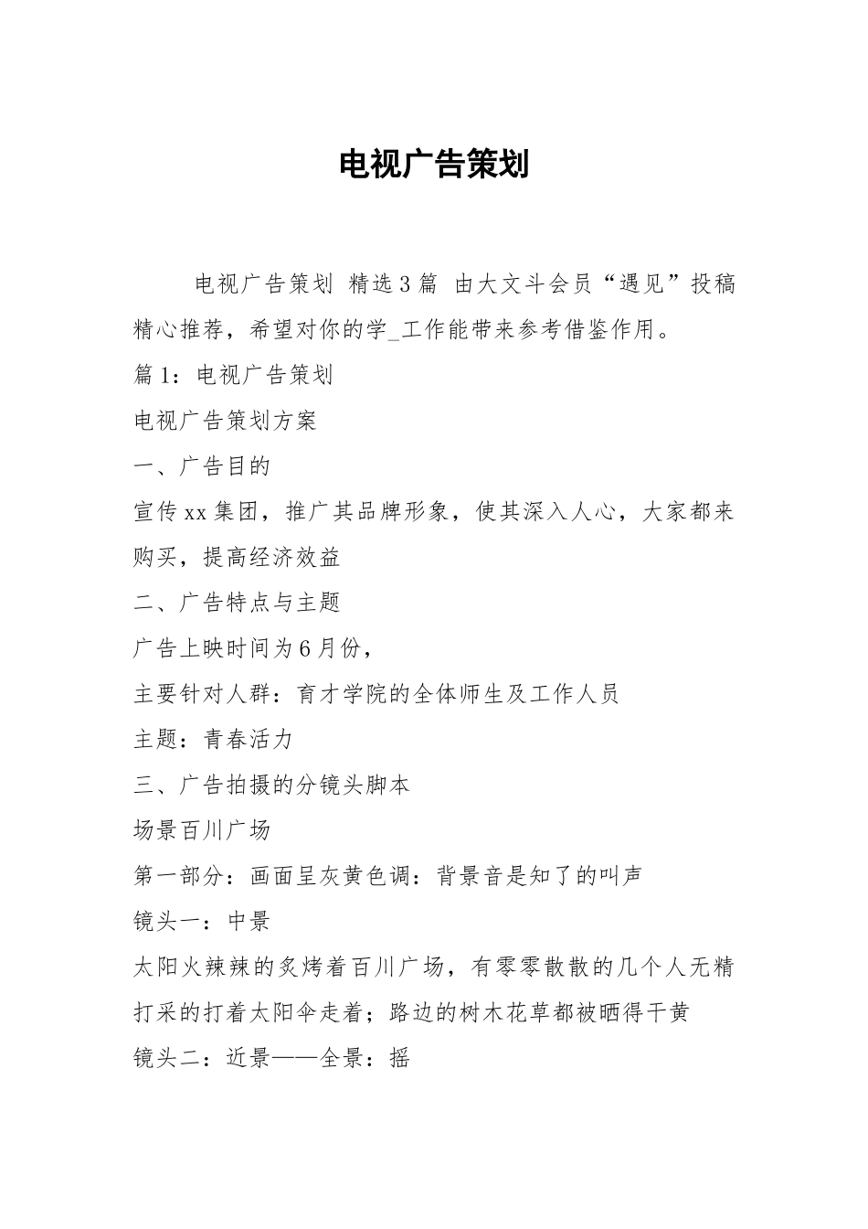 电视广告策划.docx_第1页