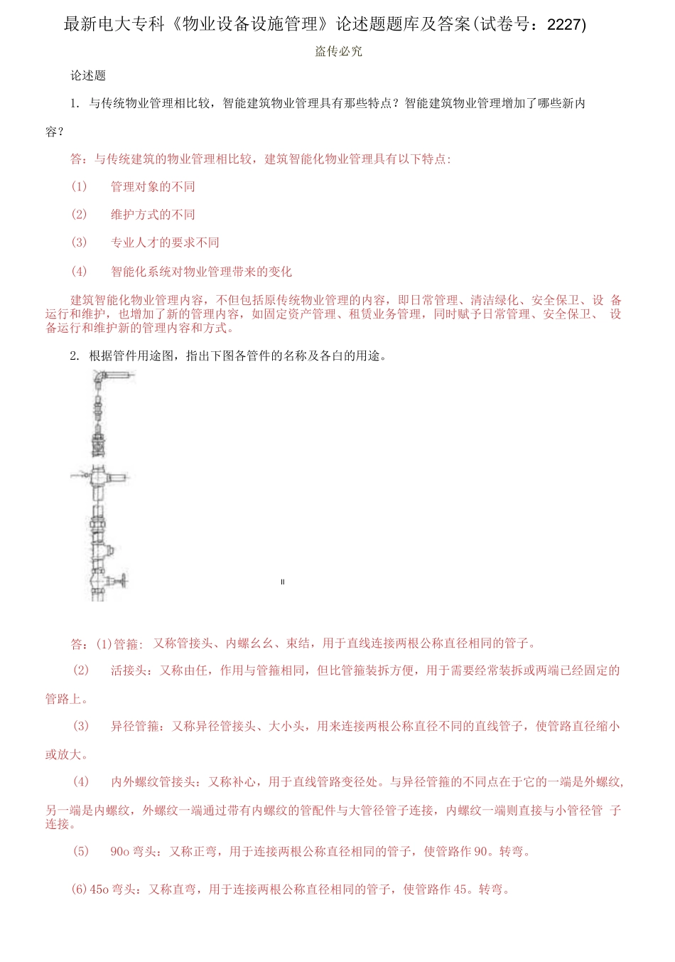 精编电大专科《物业设备设施管理》论述题题库及答案（试卷号：2227）.docx_第1页