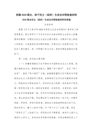 两篇2020国企、班子民主（组织）生活会对照检查材料.docx