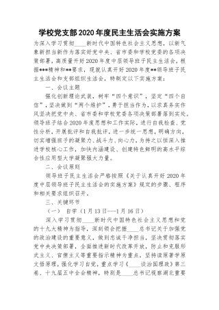 学校党支部2020年度民主生活会实施方案.doc