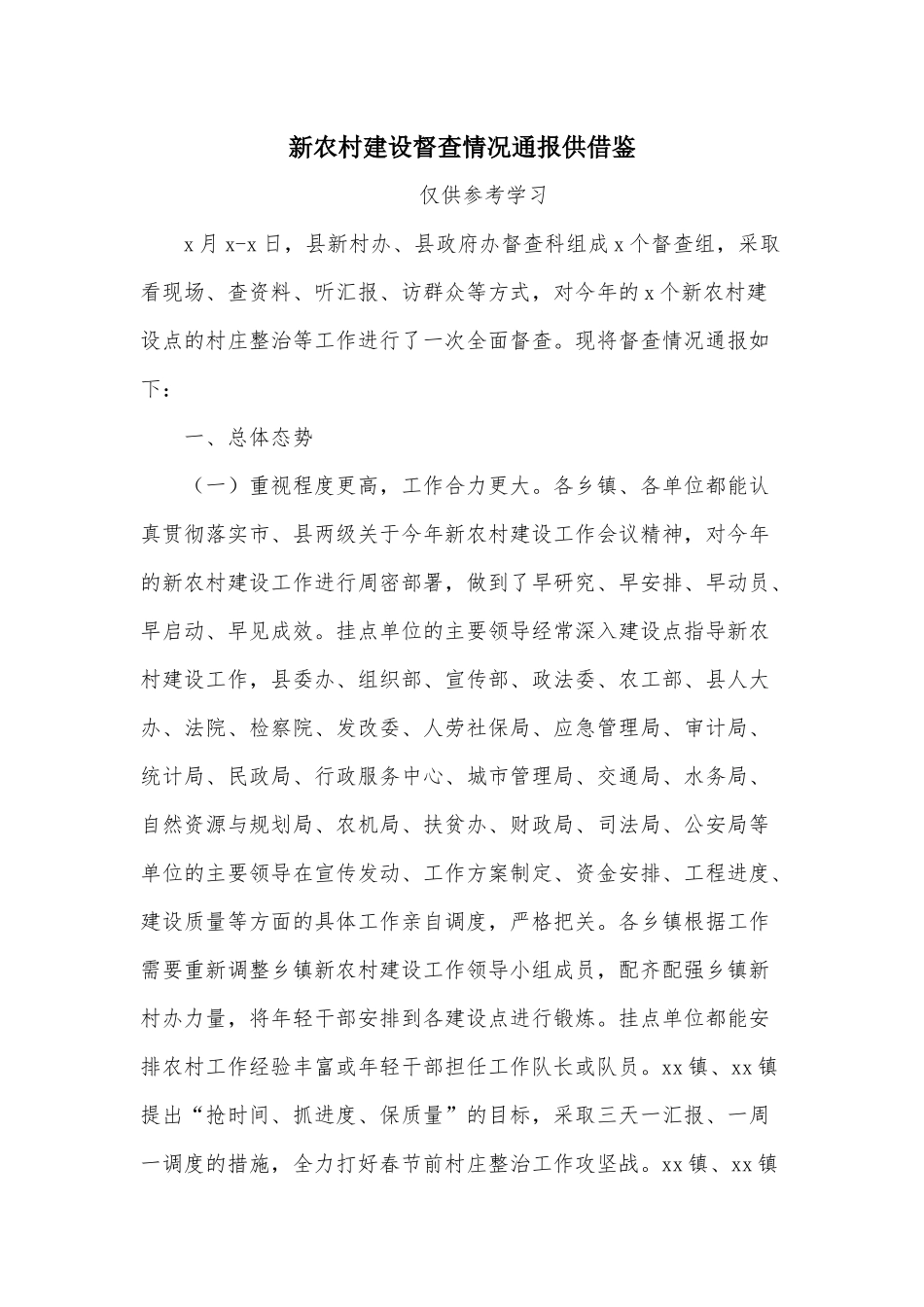 新农村建设督查情况通报供借鉴.docx_第1页