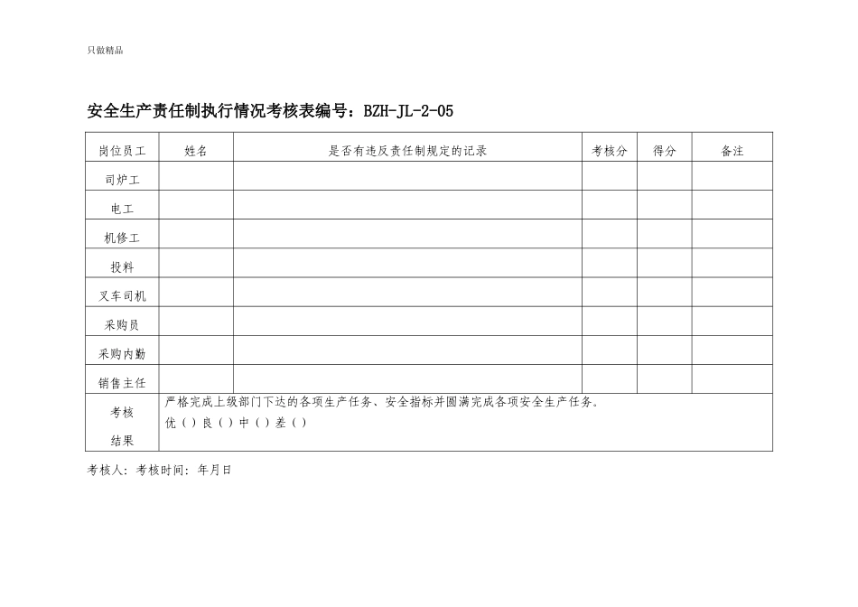 企业公司各岗位安全生产责任制执行情况考核表.docx_第3页