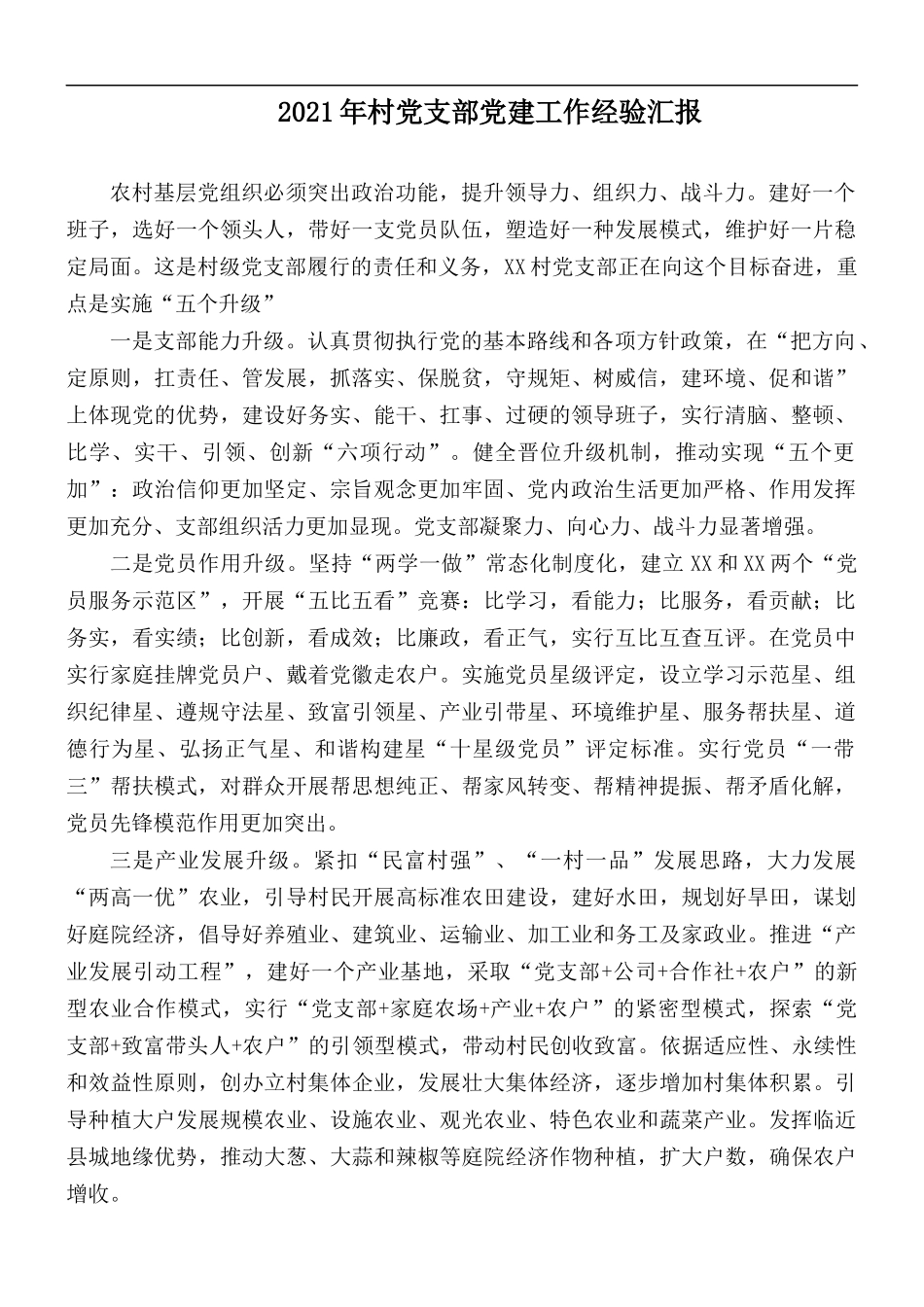 2021年村党支部党建工作经验汇报.docx_第1页