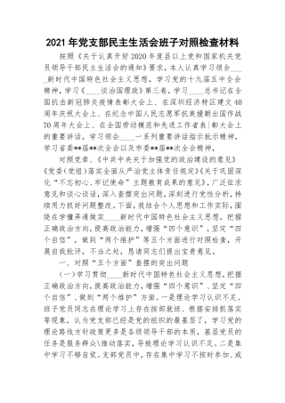 2021年党支部民主生活会班子对照检查材料.doc