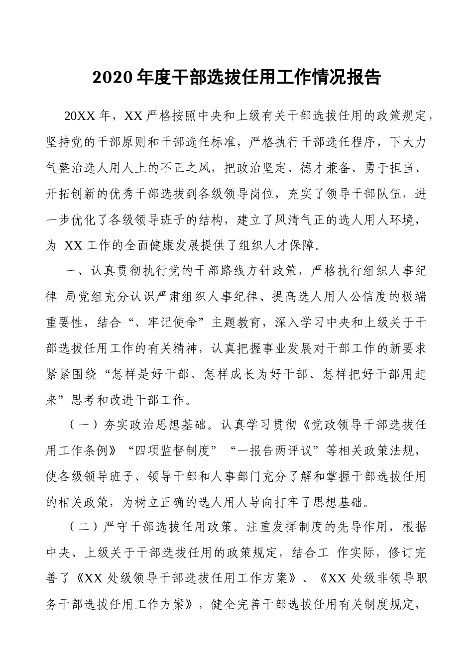 2020年度干部选拔任用工作情况报告（范文）.docx_第1页