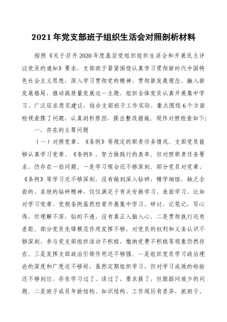 2021年党支部班子组织生活会对照剖析材料.docx