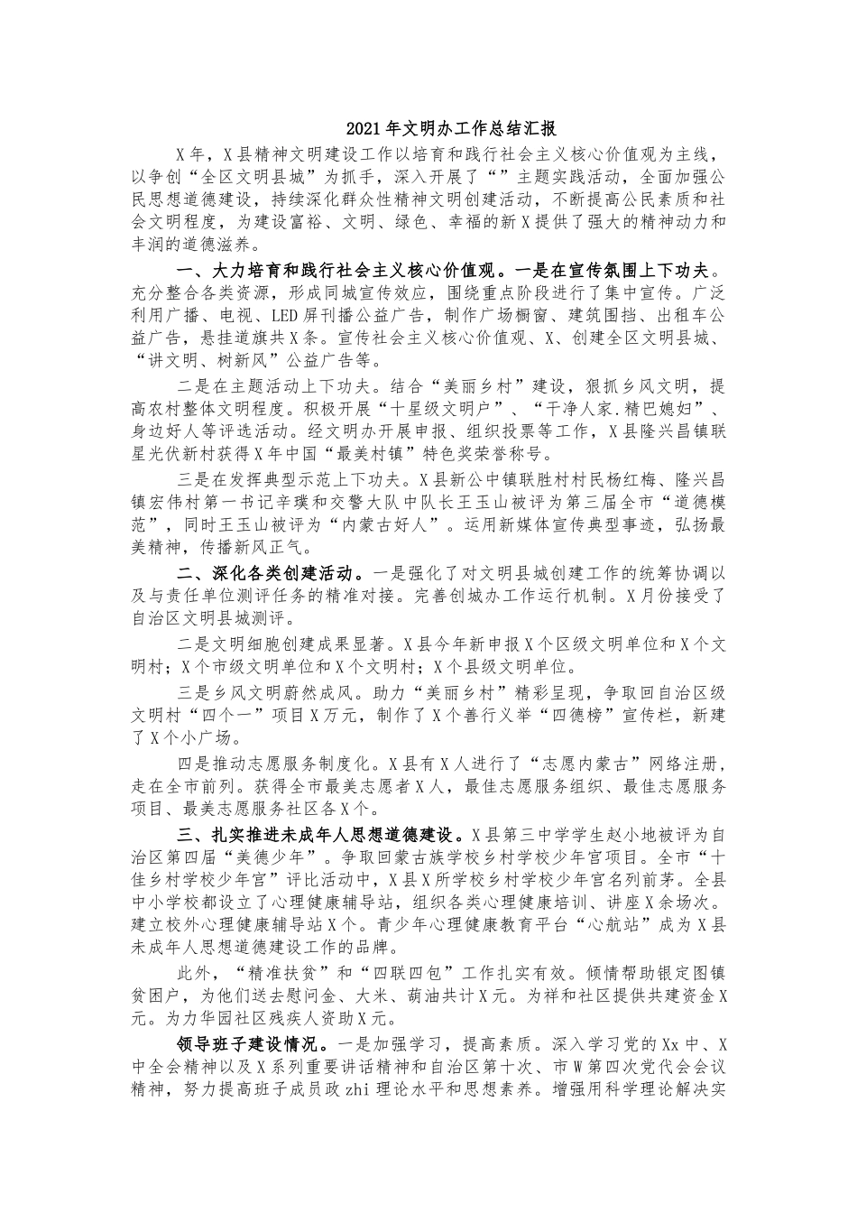 2021年文明办工作总结汇报.docx_第1页