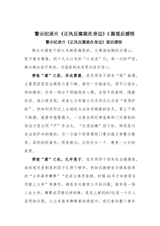 警示纪录片《正风反腐就在身边》5篇观后感悟.docx