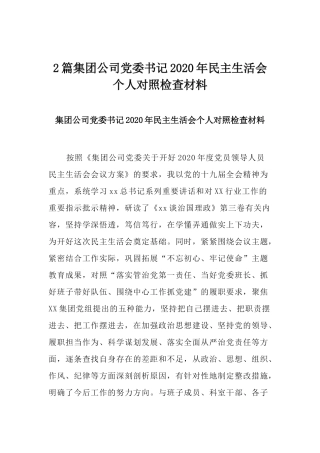 2篇集团公司党委书记2020年民主生活会个人对照检查材料.docx