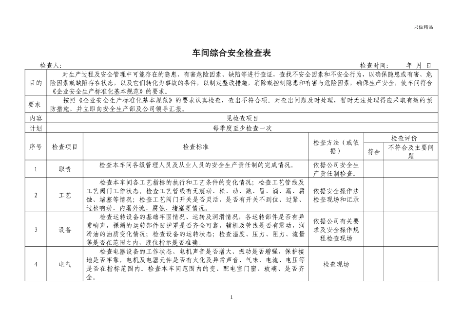 车间综合安全检查表.docx_第1页