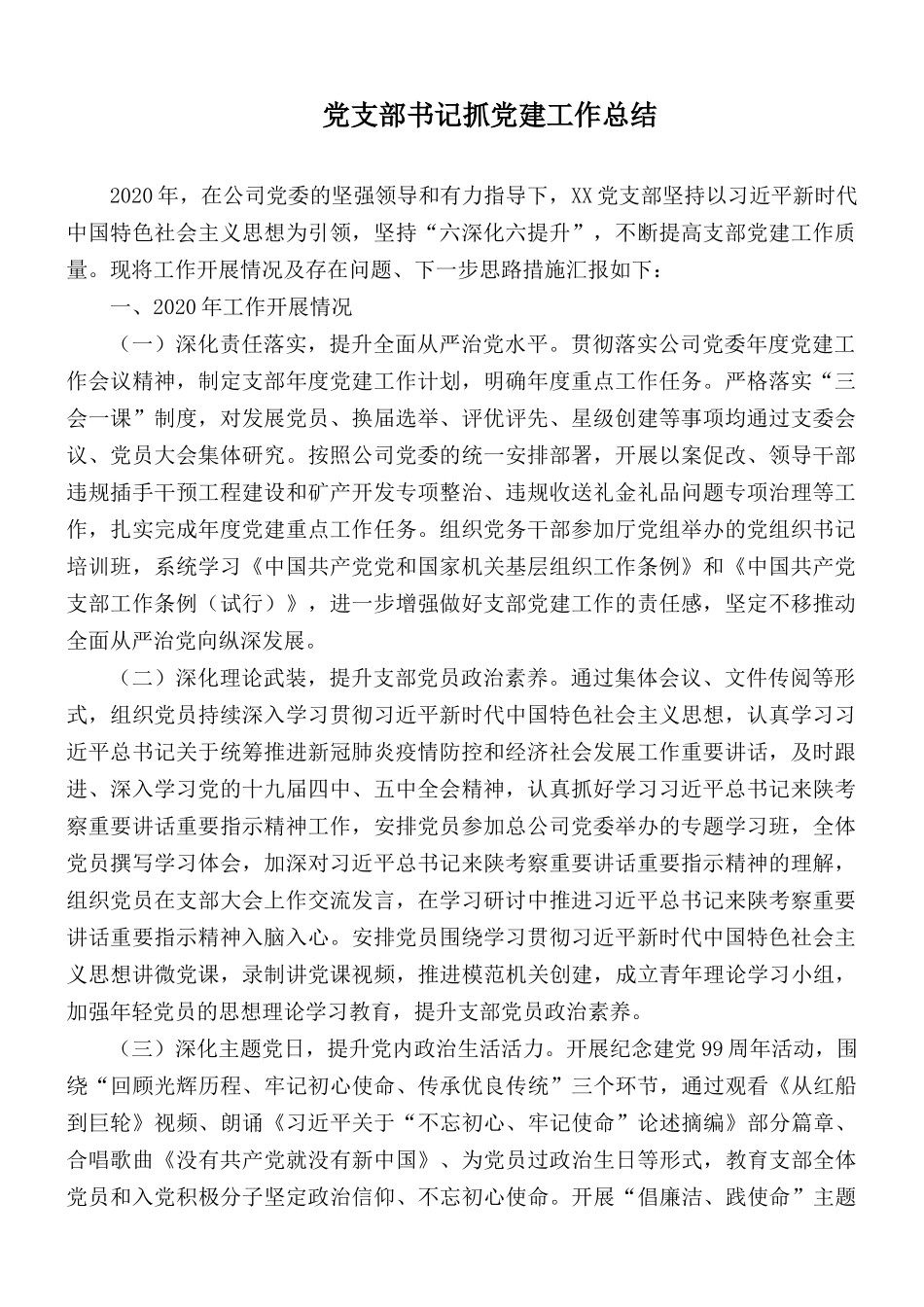 党支部书记抓党建工作总结.docx_第1页