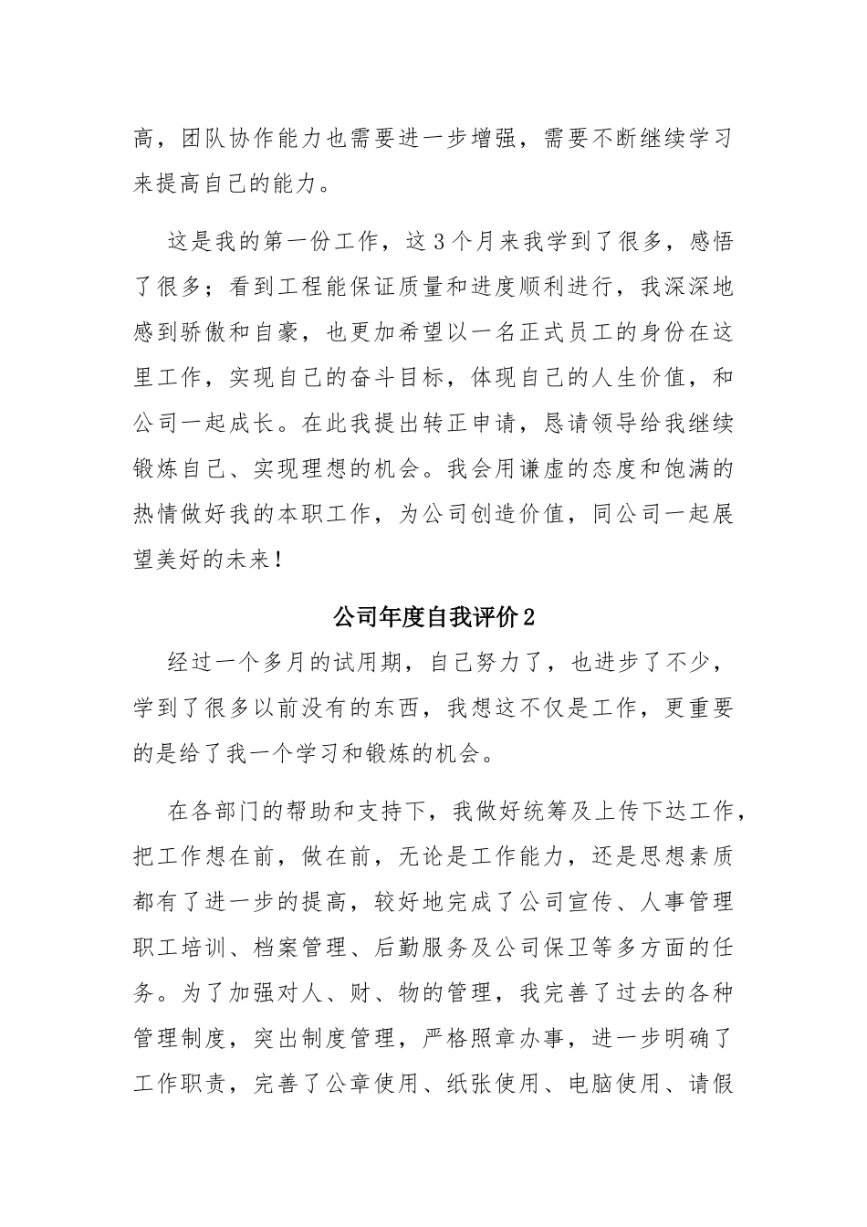 公司年度自我评价范文（精选五篇）.docx_第2页