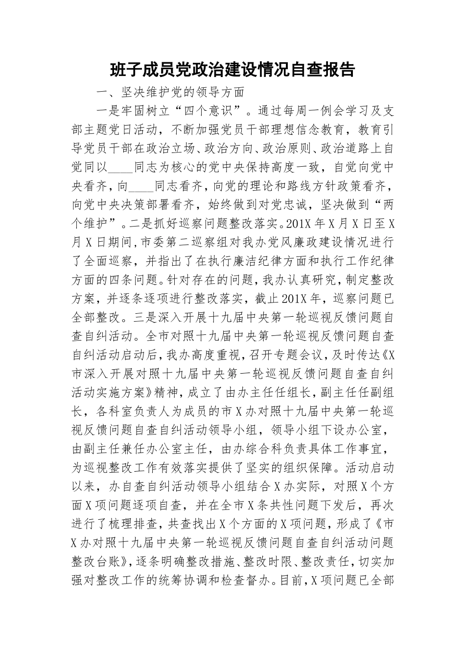 班子成员党政治建设情况自查报告.doc_第1页
