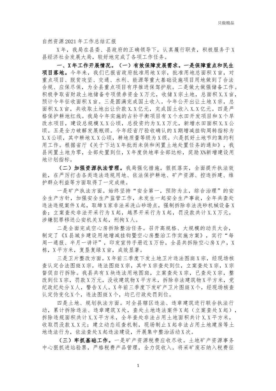 自然资源2021年工作总结汇报.docx_第1页