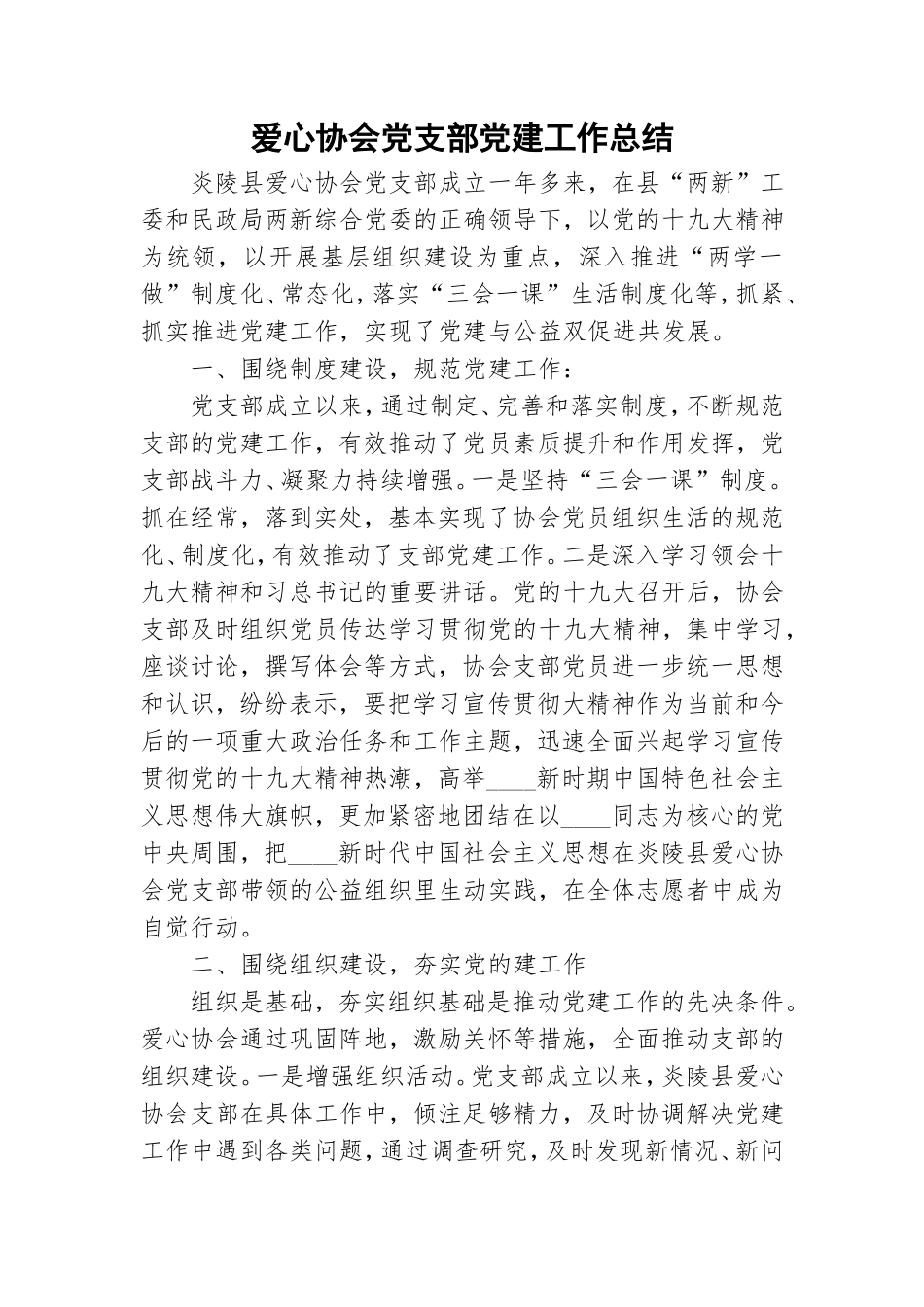 爱心协会党支部党建工作总结.doc_第1页
