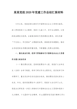 某某党组2020年党建工作总结汇报材料.docx