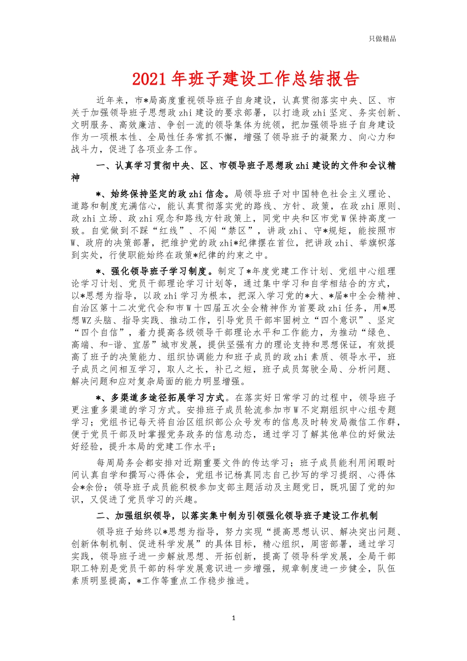 2021年班子建设工作总结报告.docx_第1页