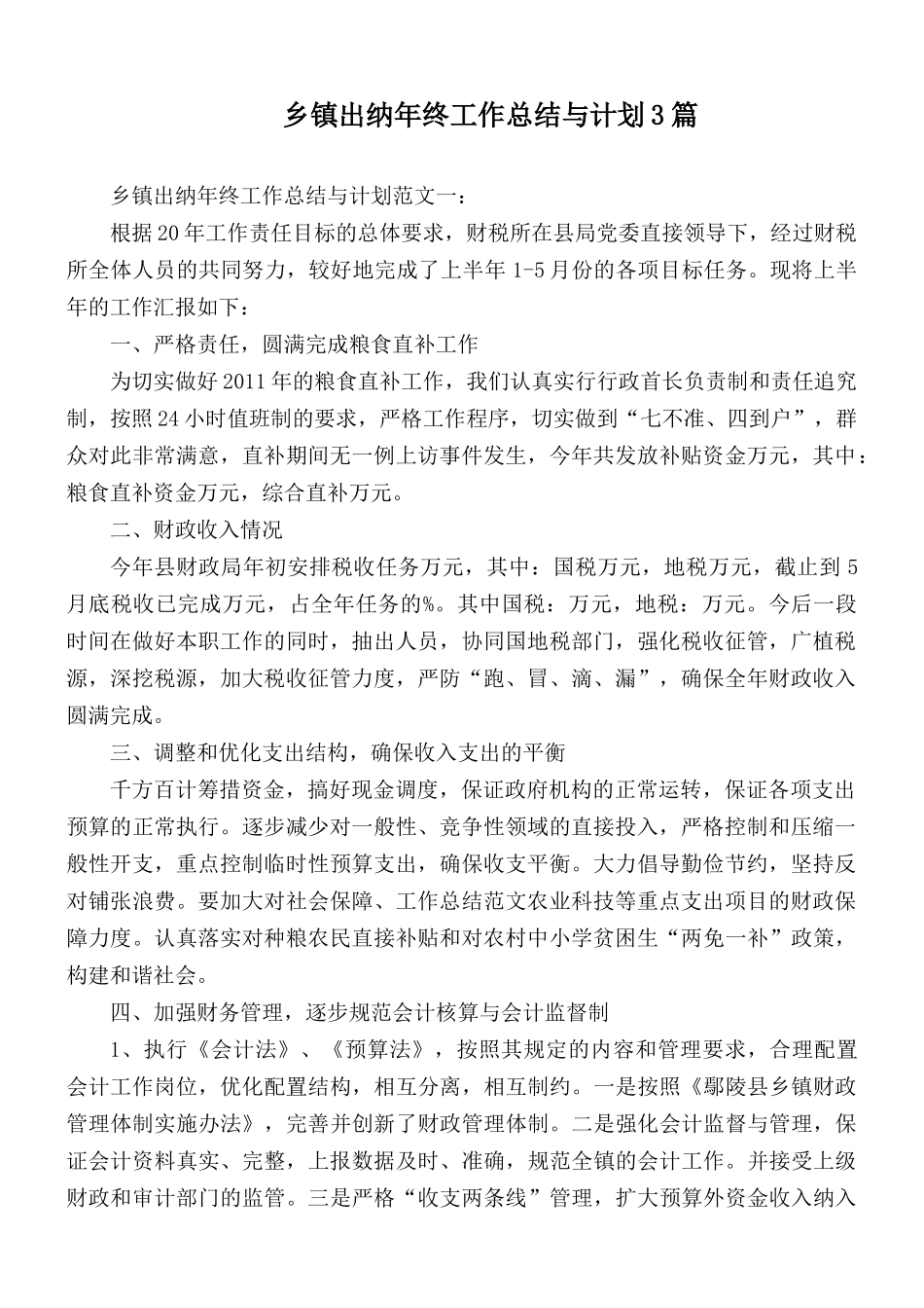 乡镇出纳年终工作总结与计划3篇.docx_第1页