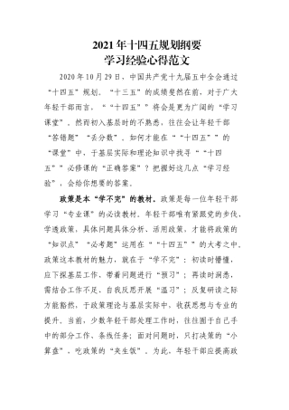 2021年十四五规划纲要学习经验心得范文.docx